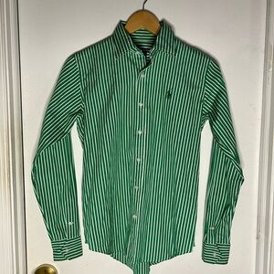 Ralph Lauren Green and White Vertical Stripe Button-Down Shirt